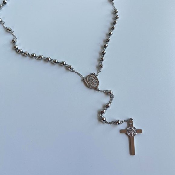 Y2K 2000s chrome silver rosary bead necklace - Picture 3 of 7